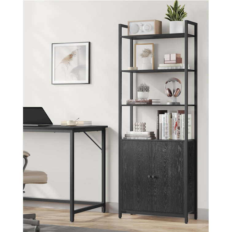 6 Tier Bookcase Tall Bookshelf With Door Metal Frame Adjustable Shelves 24 X 60 X 159.5 Cm Living Room Bedroom